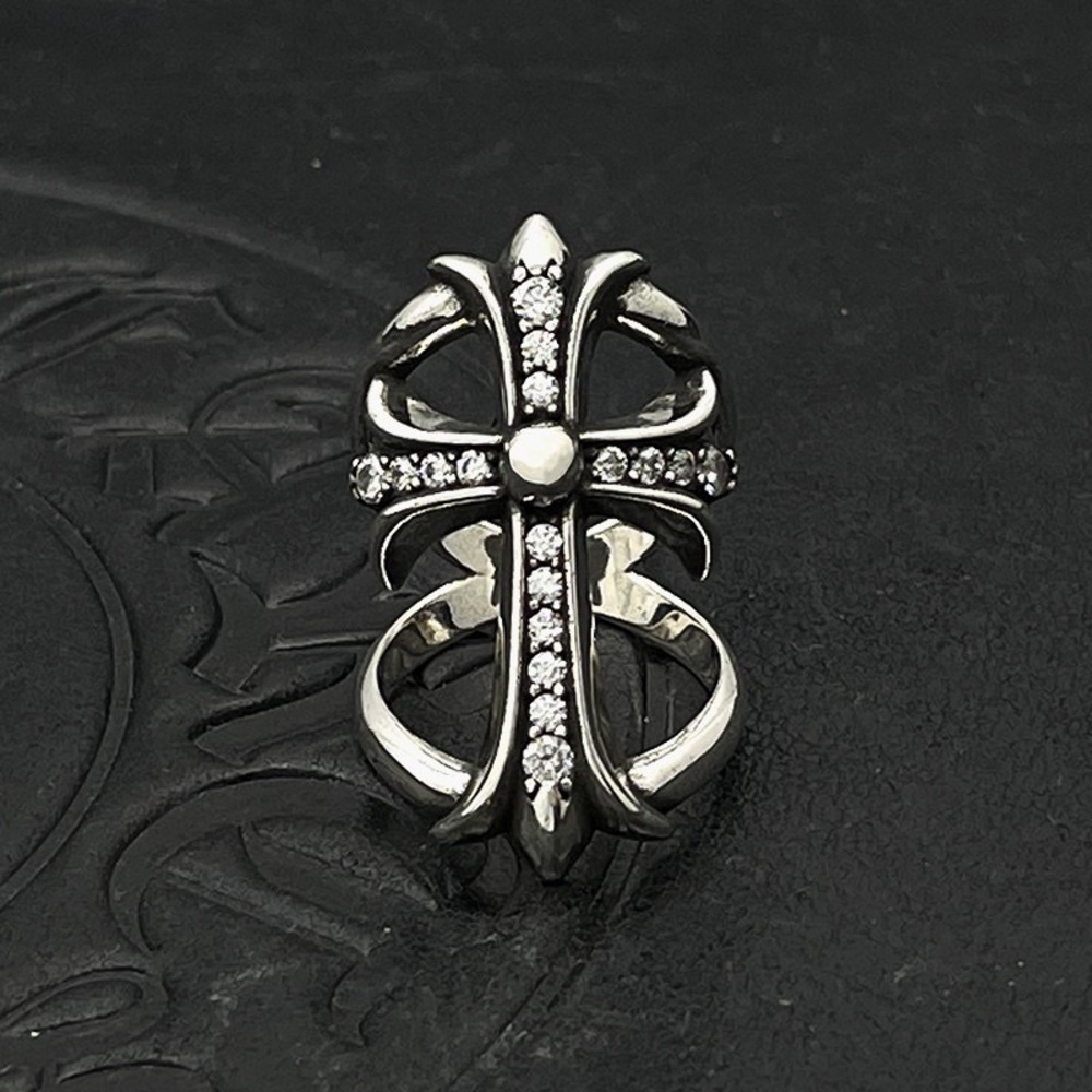 Men's Silver Cross Statement Ring with Crystal Accents